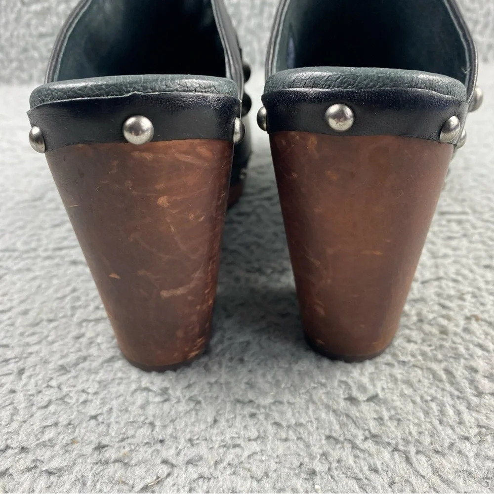 UGG Australia Jolene Heeled Clogs Black Leather Wood Shear Silver Studs Womens 7 - Picture 7 of 16